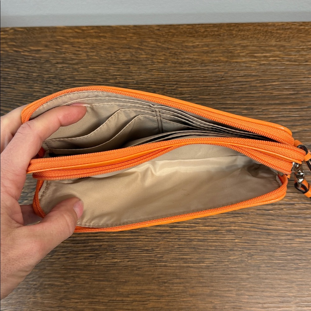 Coach Vibrant Pink and Orange Double Zip Signature Logo Wristlet Clutch Wallet! - Picture 4 of 12